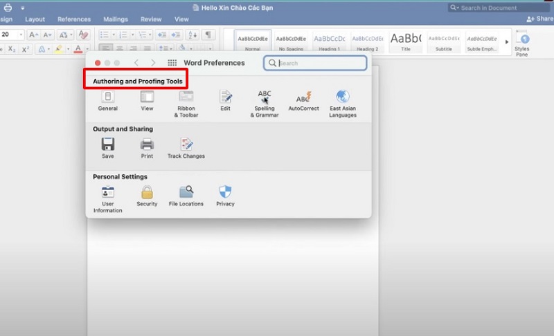Cách tắt gạch chân đỏ trong Word trên Macbook