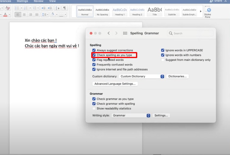Cách bật kiểm tra chính tả trong Word trên Macbook