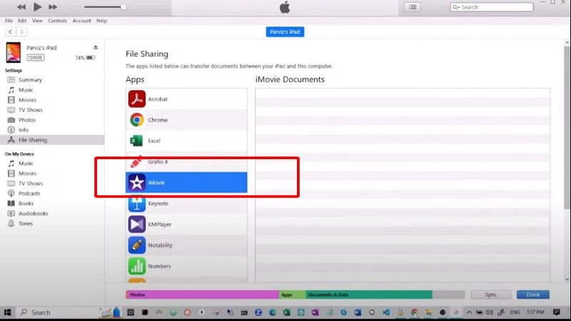 Chuyển dữ liệu từ iPad sang máy tính bằng iTunes qua iMovie
