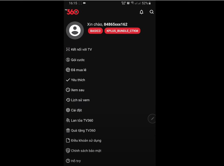 Cách xem K+ trên điện thoại iPhone bằng ứng dụng TV360