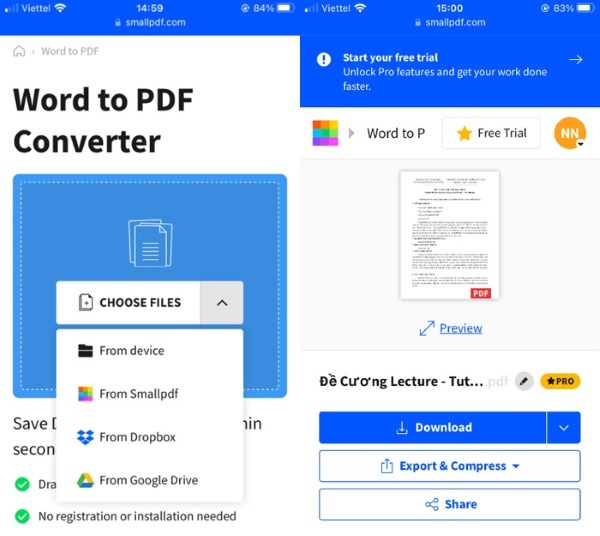 Cách tạo File ảnh trên điện thoại Android trên SmallPDF