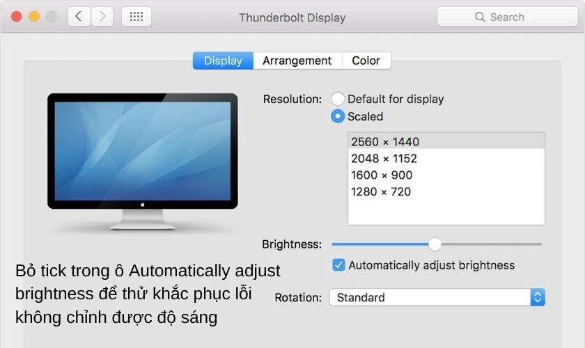 Lỗi không chỉnh được độ sáng
