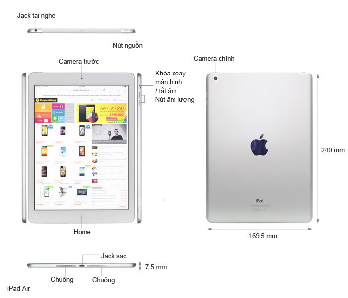 Kích thước iPad Air (2013)