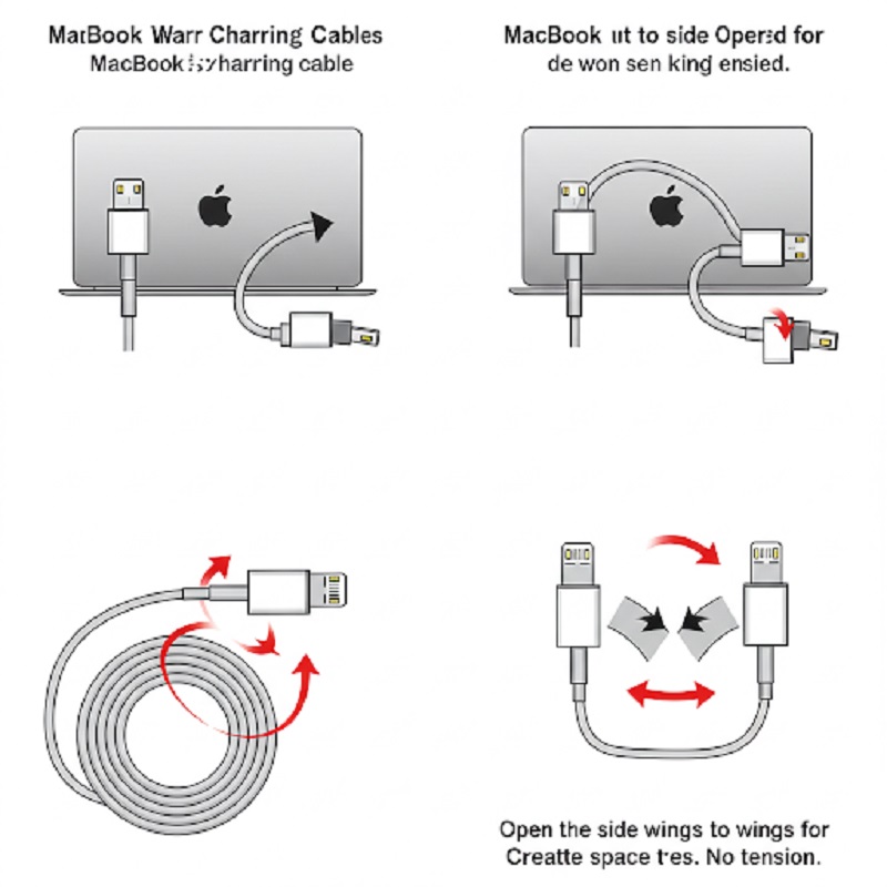 bảo vệ dây sạc Macbook Bước 1: Mở cần giữ sạc ở hai bên để tạo không gian quấn dây, tránh kéo căng dây
