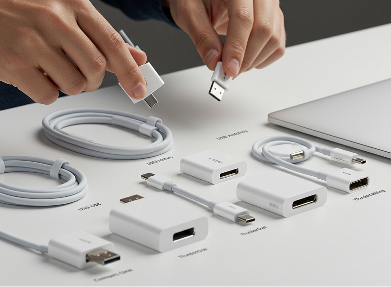 sử dụng 2 màn hình trên Macbook​ Chuẩn bị cáp và bộ chuyển đổi