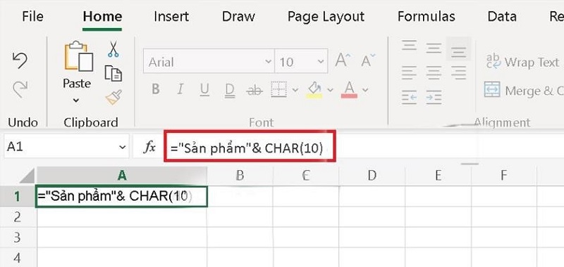 Cách xuống dòng trong 1 ô Excel trên Macbook Bằng cách hàm gộp ô và xuống dòng