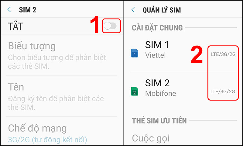 Cài đặt cuộc gọi 2 SIM trên Samsung